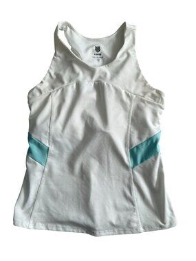 K SWISS Women’s White Blue Workout Tennis Tank Top Size Small
